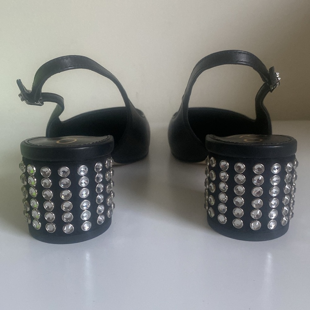 Sam Edelman Terra Gem Blk Leather Slingback Size 7 NWT Round Heel w/ Rhinestones - Picture 5 of 14